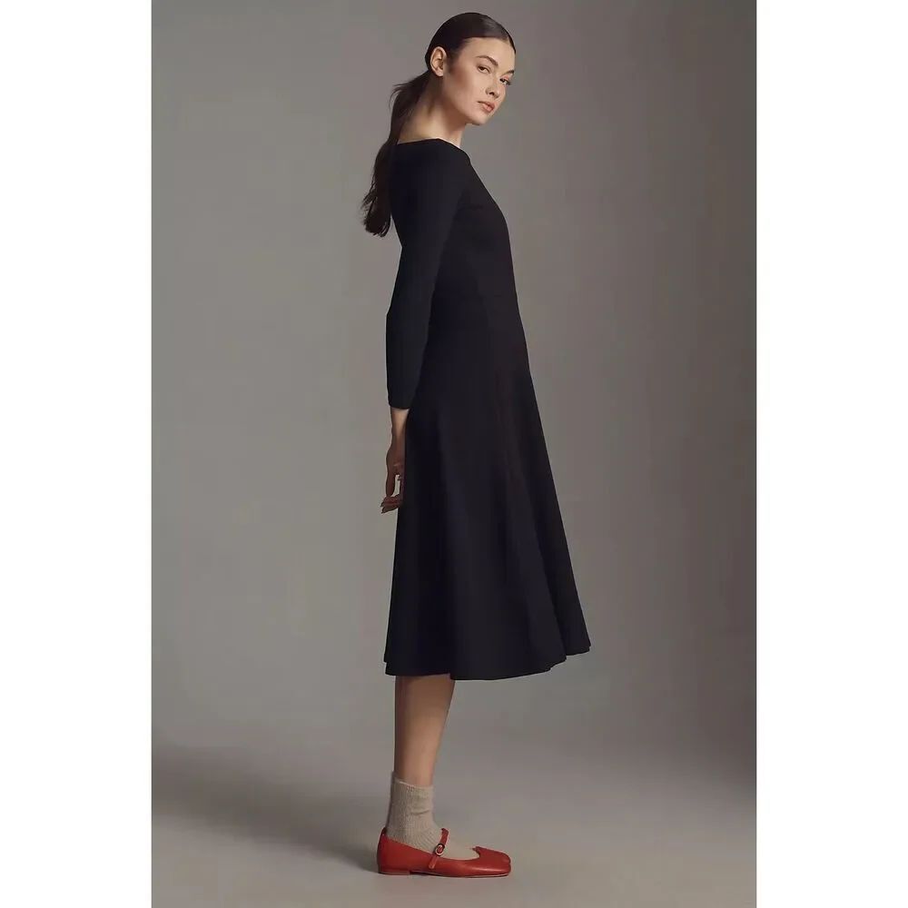 Reformation Women's Black Long Sleeve Fit & Flare Midi Dress Size Large NWOT - Picture 4 of 9